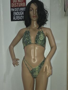 SHEIN Green Snake-Print Halter Bikini Set